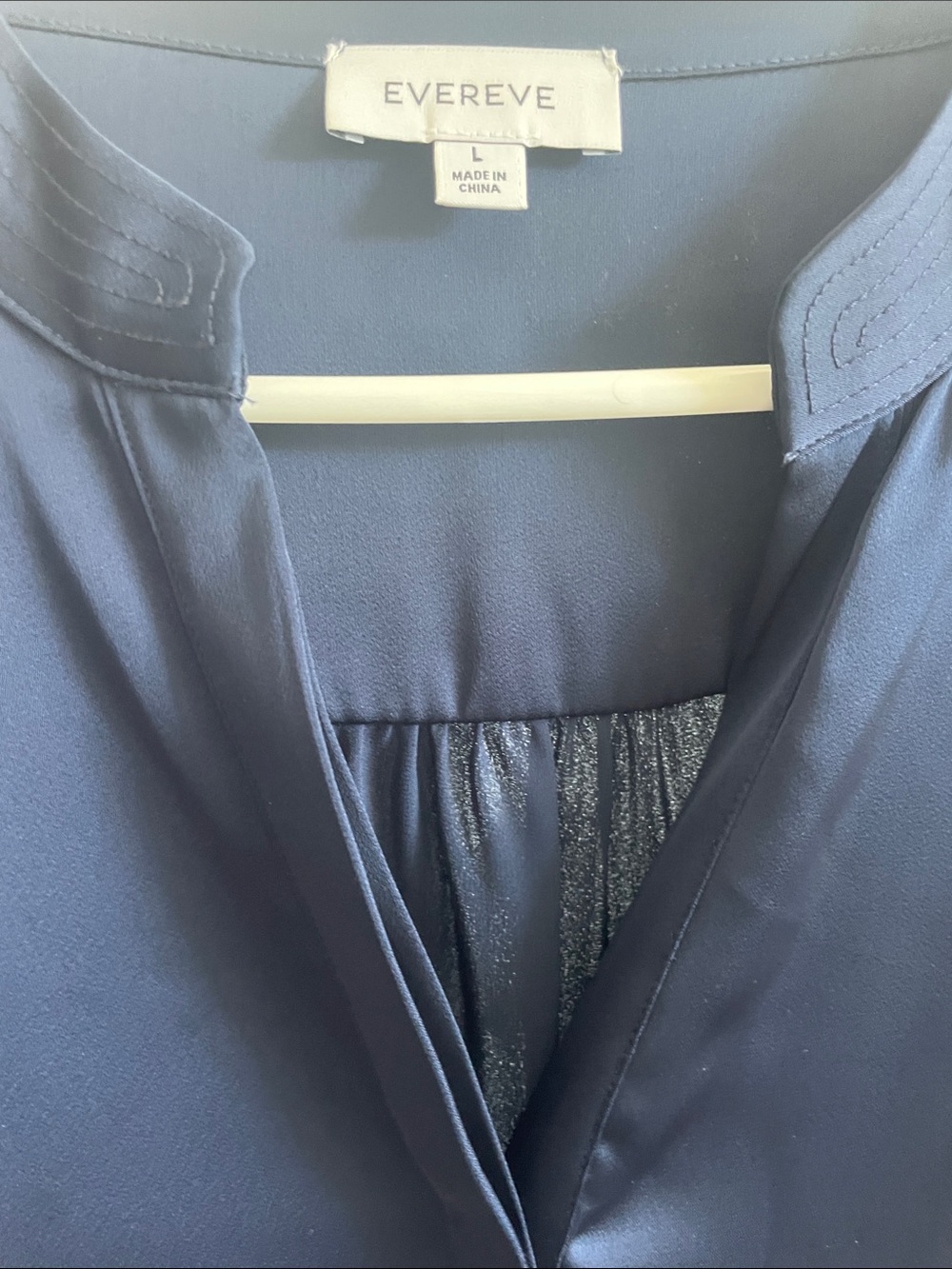 Evereve Deep Navy V-Neck satin blouse
